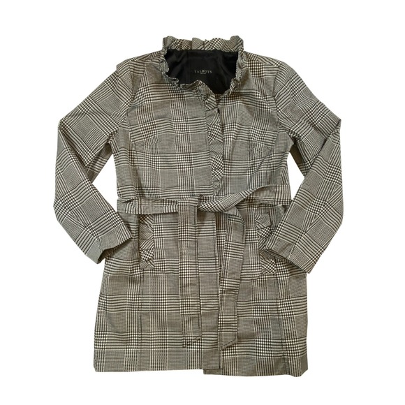 Talbots Petite Women's Houndstooth Ruffle Collar Belted‎ Trench Coat Jacket - Picture 3 of 6